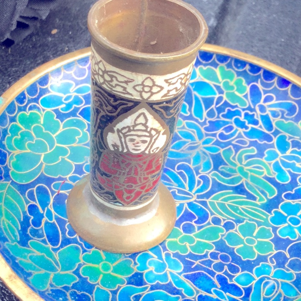Brass incense holder Siam mosaic spa meditation lounge festival art